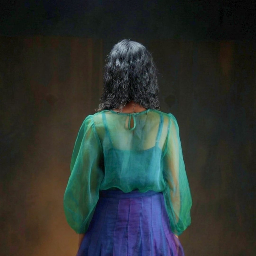 Emerald | Dual Tone Emerald Blue Handwoven Pure Silk Top for Women