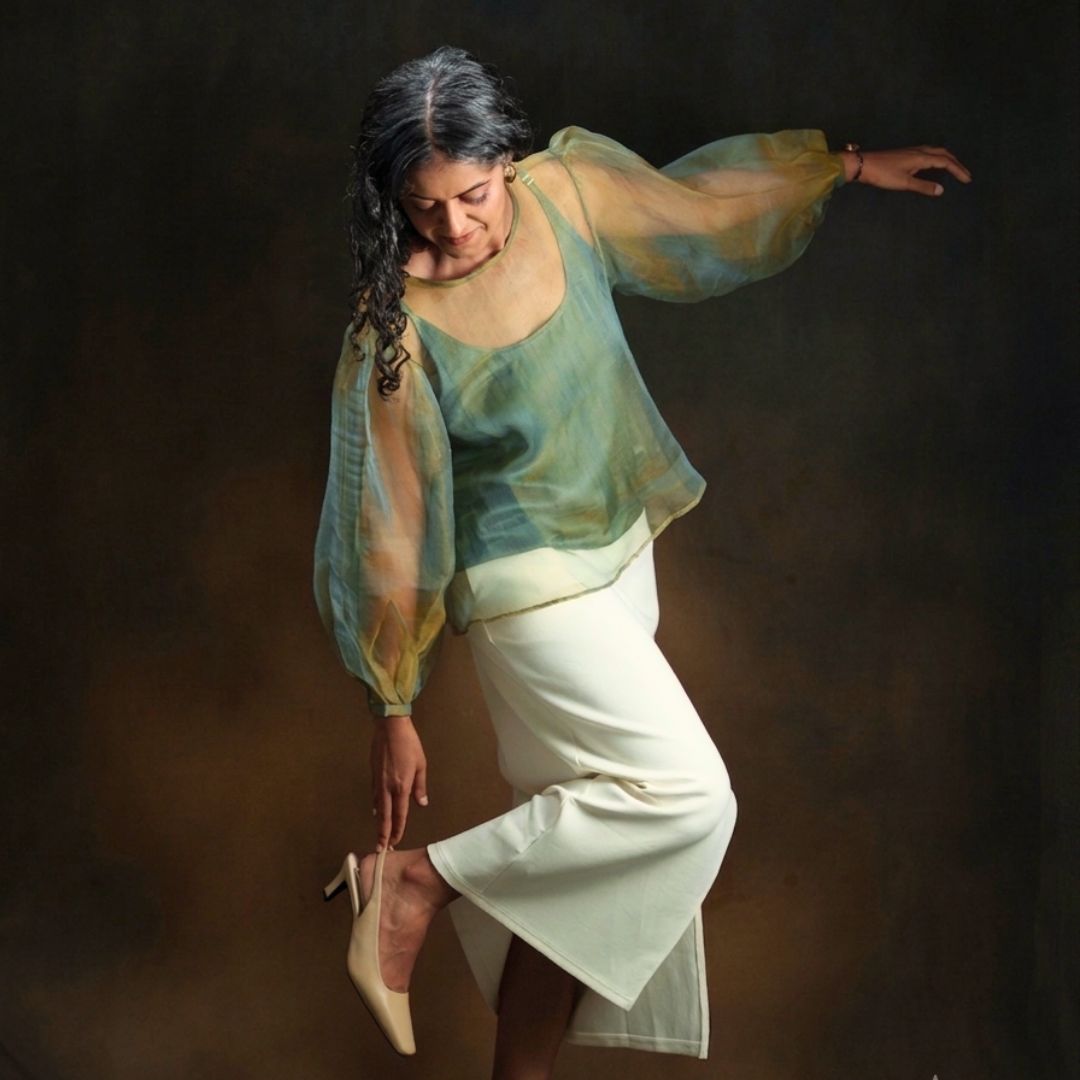 Gold | Dual Tone Gold Blue Handwoven Pure Silk Top for Women