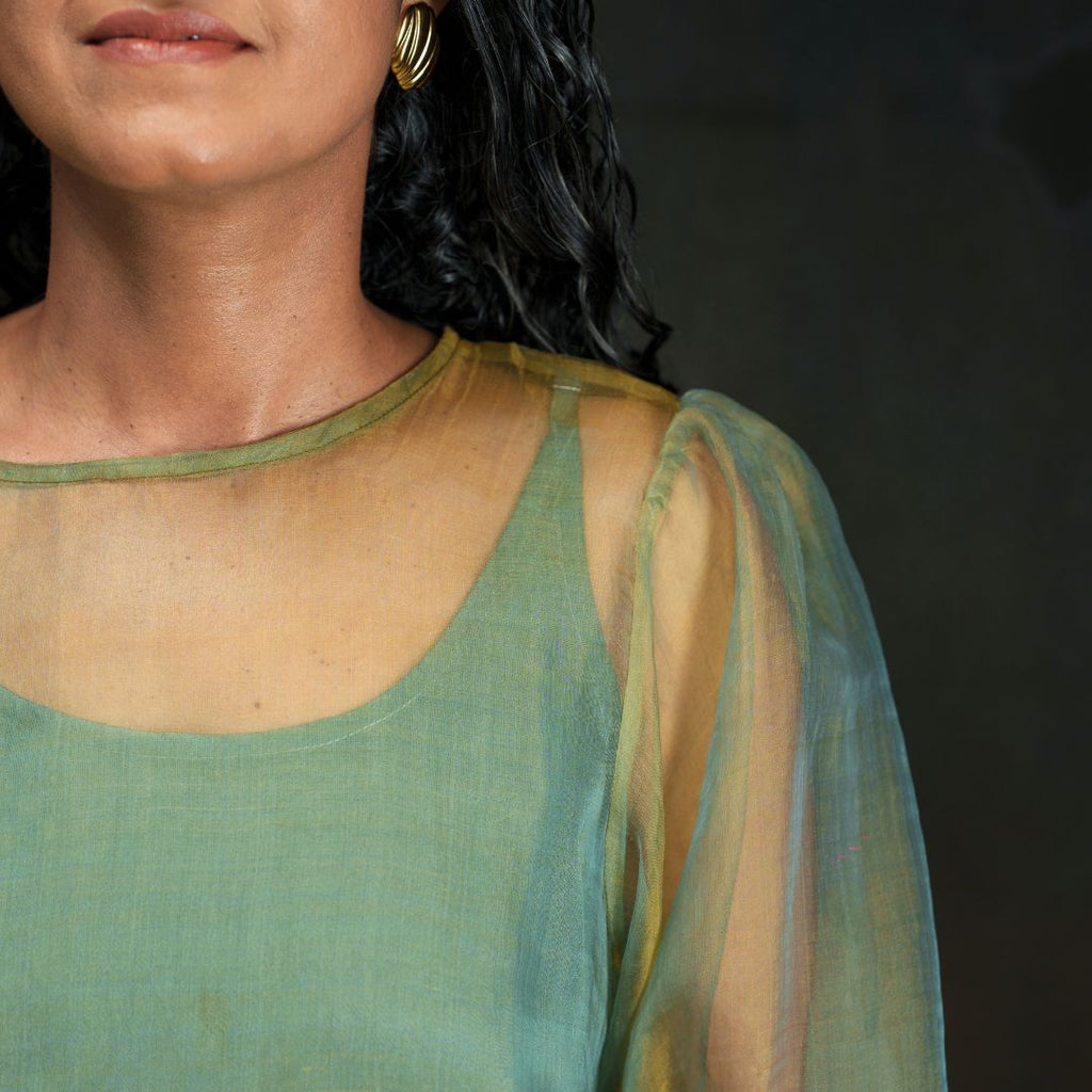 Gold | Dual Tone Gold Blue Handwoven Pure Silk Top for Women