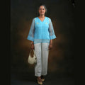 BLOOM TOP Light Blue Handwoven Pure Silk Jamdani for Women