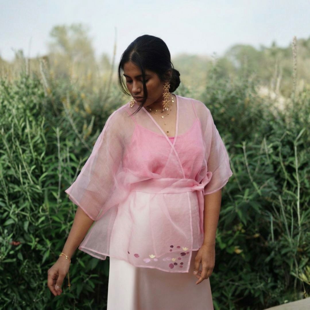 DAY DREAM Light Pink Handwoven Pure Silk Jamdani Overlay Wrap for Women