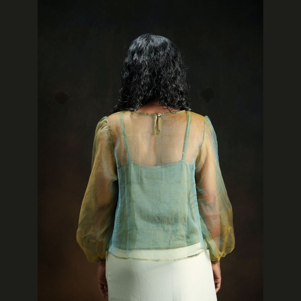 Gold | Dual Tone Gold Blue Handwoven Pure Silk Top for Women