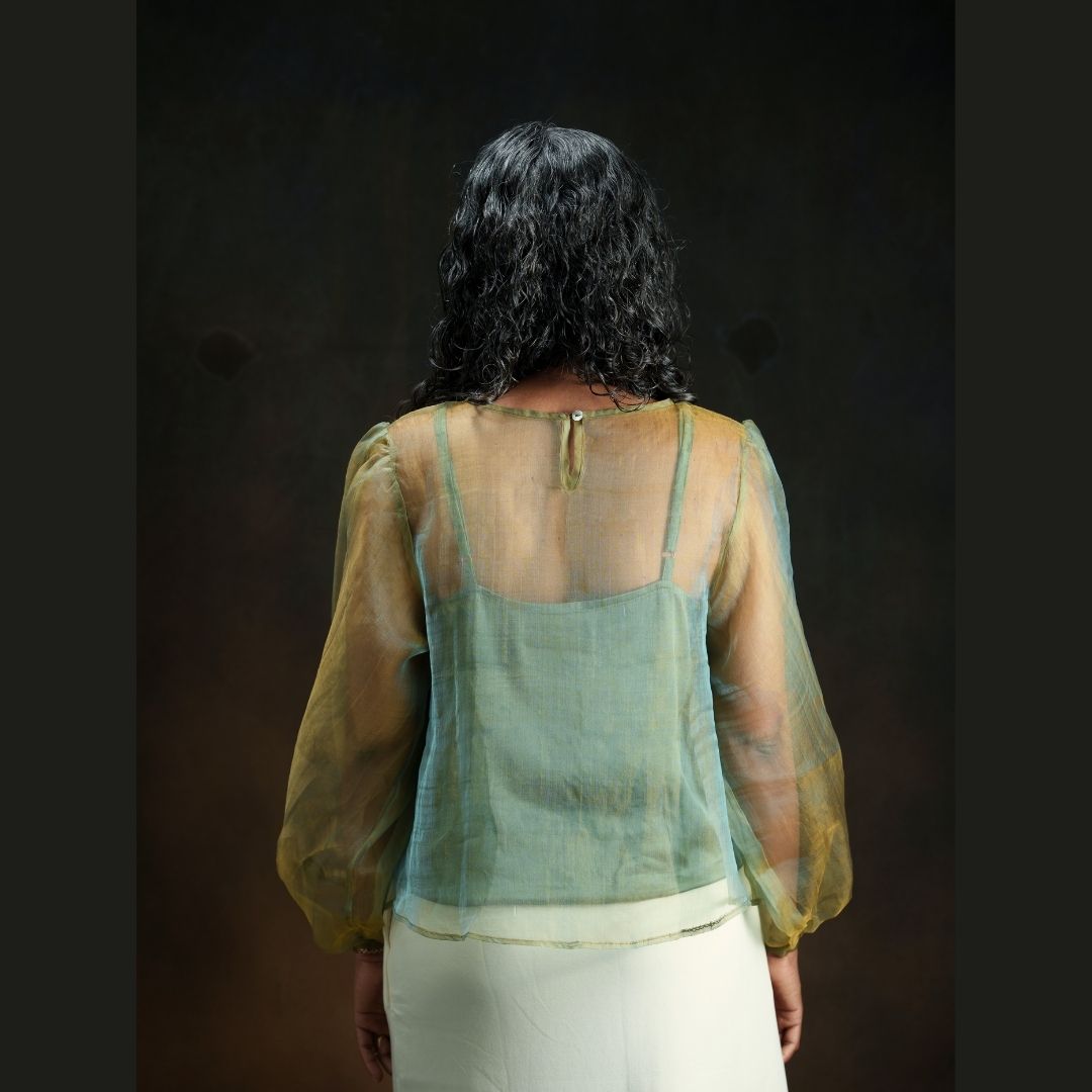 Gold | Dual Tone Gold Blue Handwoven Pure Silk Top for Women