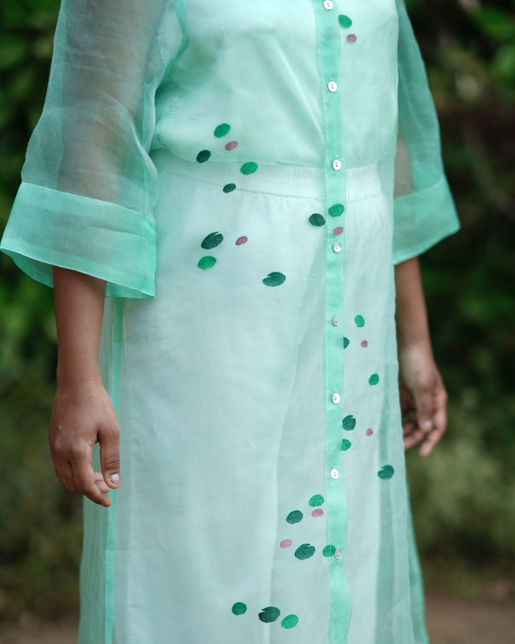 LUSH Green Handwoven Pure Silk Jamdani Overlay Shirt Dress for Women