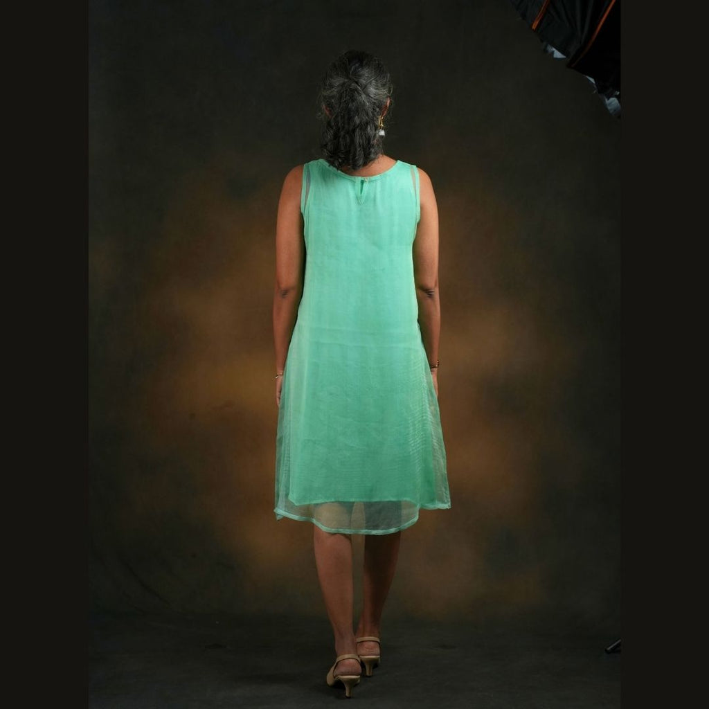 LUSH A LINE DRESS Green Handwoven Pure Silk Jamdani A Line for Women