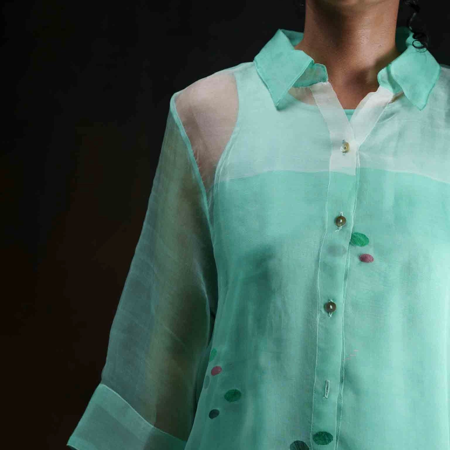 LUSH Green Handwoven Pure Silk Jamdani Shirt Dress for Women