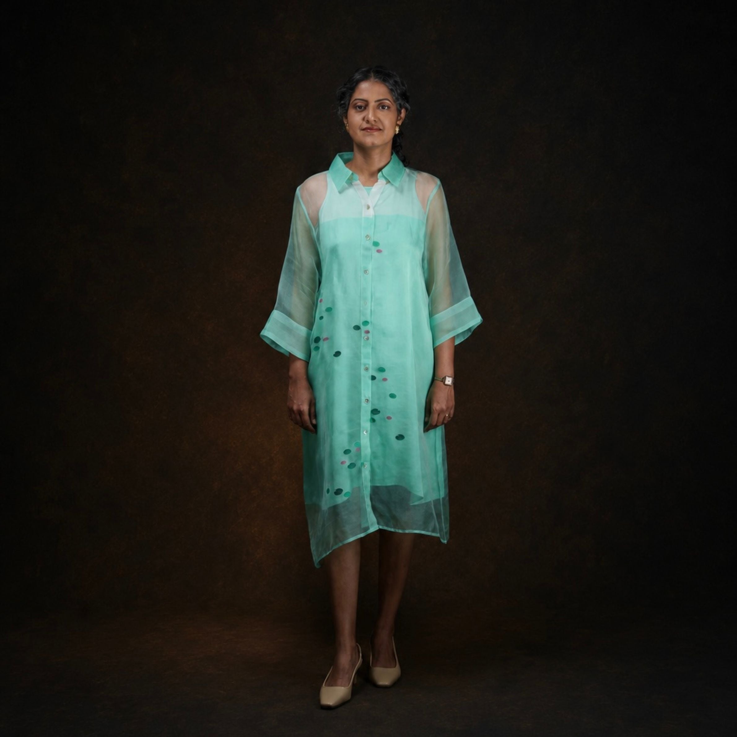 overlay shirt dress Denim Overlay Mini Shirtdress in Caulk Wash