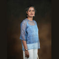 NOCTURNE RAGLAN Ink Blue Handwoven Pure Silk Jamdani Top for Women
