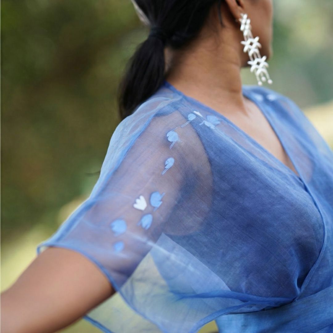 NOCTURNE Ink Blue Handwoven Pure Silk Jamdani Overlay Wrap for Women