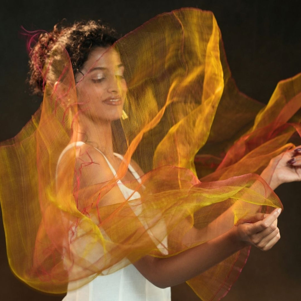 PLUME CHARTREUSE | Handwoven Pure Silk Scarf in Chartreuse & Pink