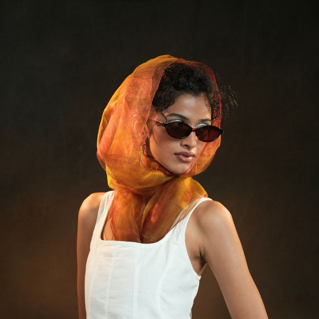 PLUME CHARTREUSE | Handwoven Pure Silk Scarf in Chartreuse & Pink