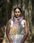 SUNBURST BLUE  | Handwoven Pure Silk Scarf in Blue & Gold