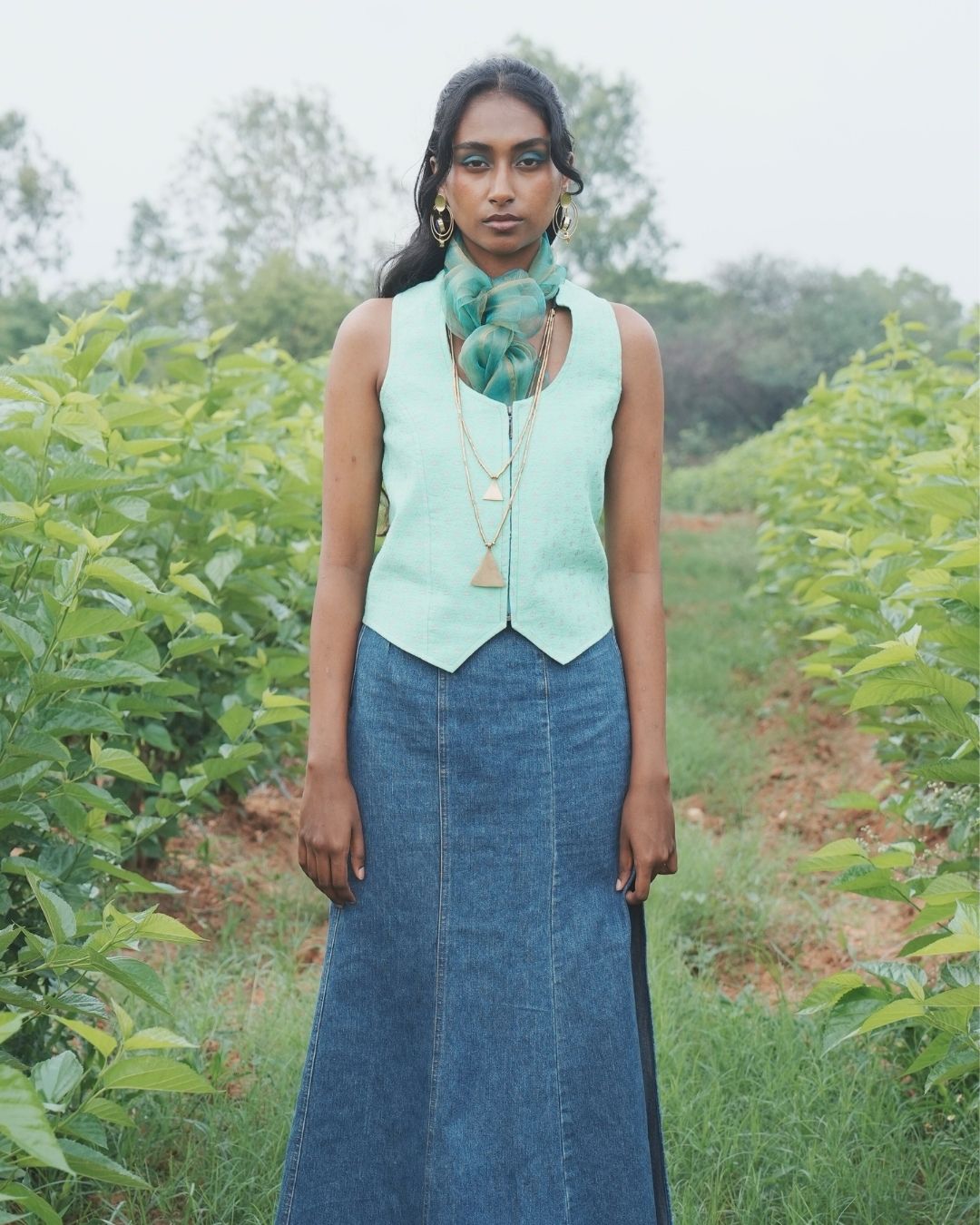 A02 SUNBURST GREEN | Handwoven Pure Silk Scarf in Green & Gold