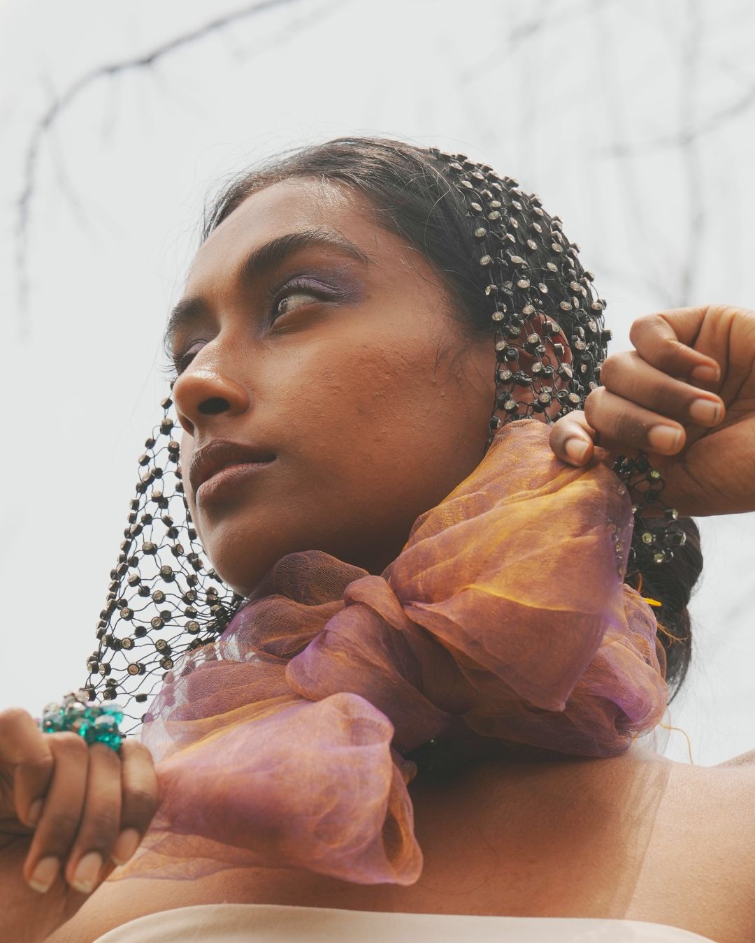 A03 SUNBURST PURPLE | Handwoven Pure Silk Scarf in Purple & Gold