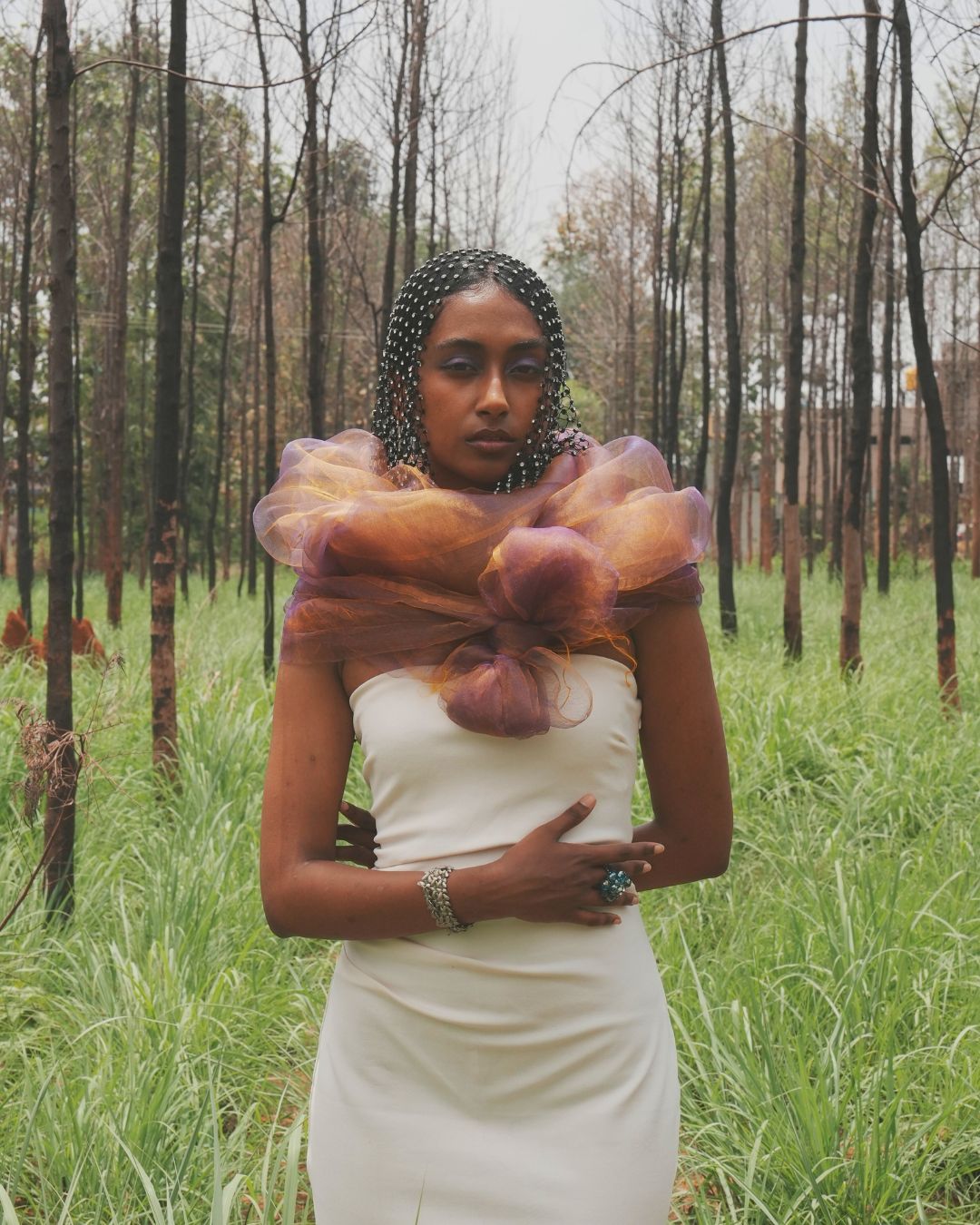 A03 SUNBURST PURPLE | Handwoven Pure Silk Scarf in Purple & Gold