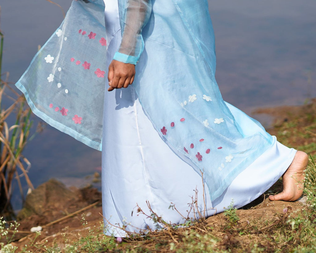 ZEN Light Blue Handwoven Pure Silk Jamdani Overlay Jacket for Women