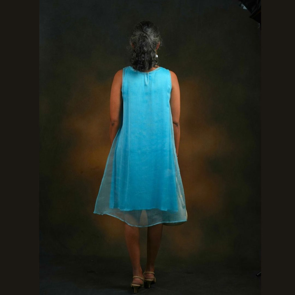 ZEN A LINE DRESS Green Handwoven Pure Silk Jamdani for Women