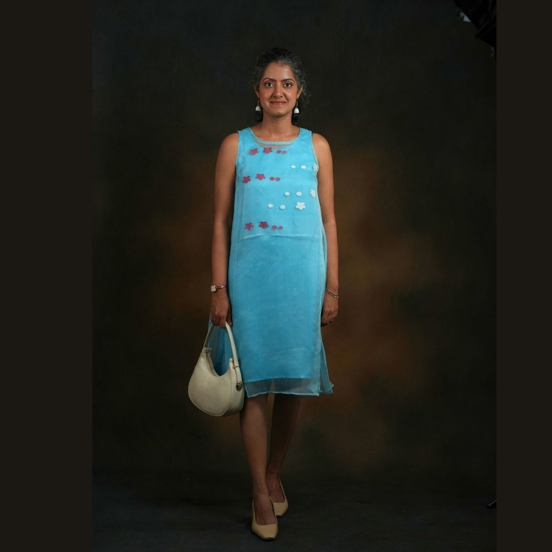 ZEN A LINE DRESS Green Handwoven Pure Silk Jamdani for Women