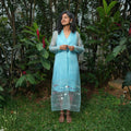 ZEN Light Blue Handwoven Pure Silk Jamdani Overlay Jacket for Women
