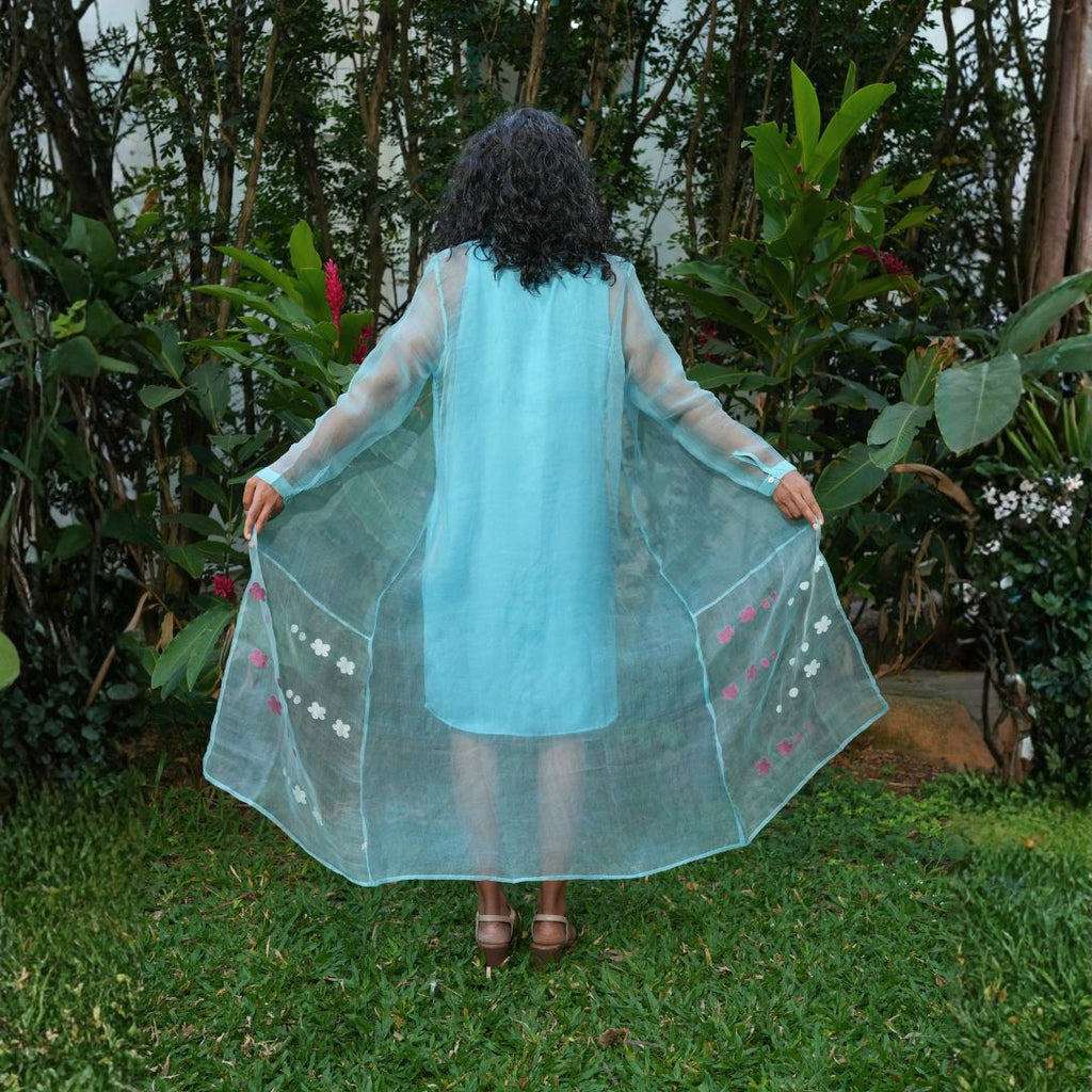 ZEN Light Blue Handwoven Pure Silk Jamdani Overlay Jacket for Women