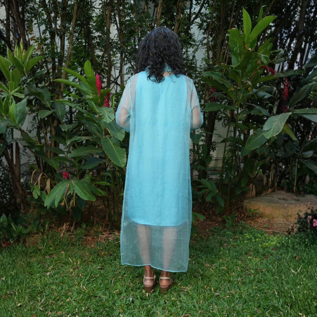 ZEN Light Blue Handwoven Pure Silk Jamdani Overlay Jacket for Women