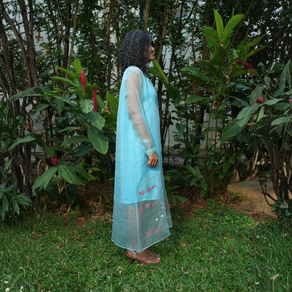 ZEN Light Blue Handwoven Pure Silk Jamdani Overlay Jacket for Women