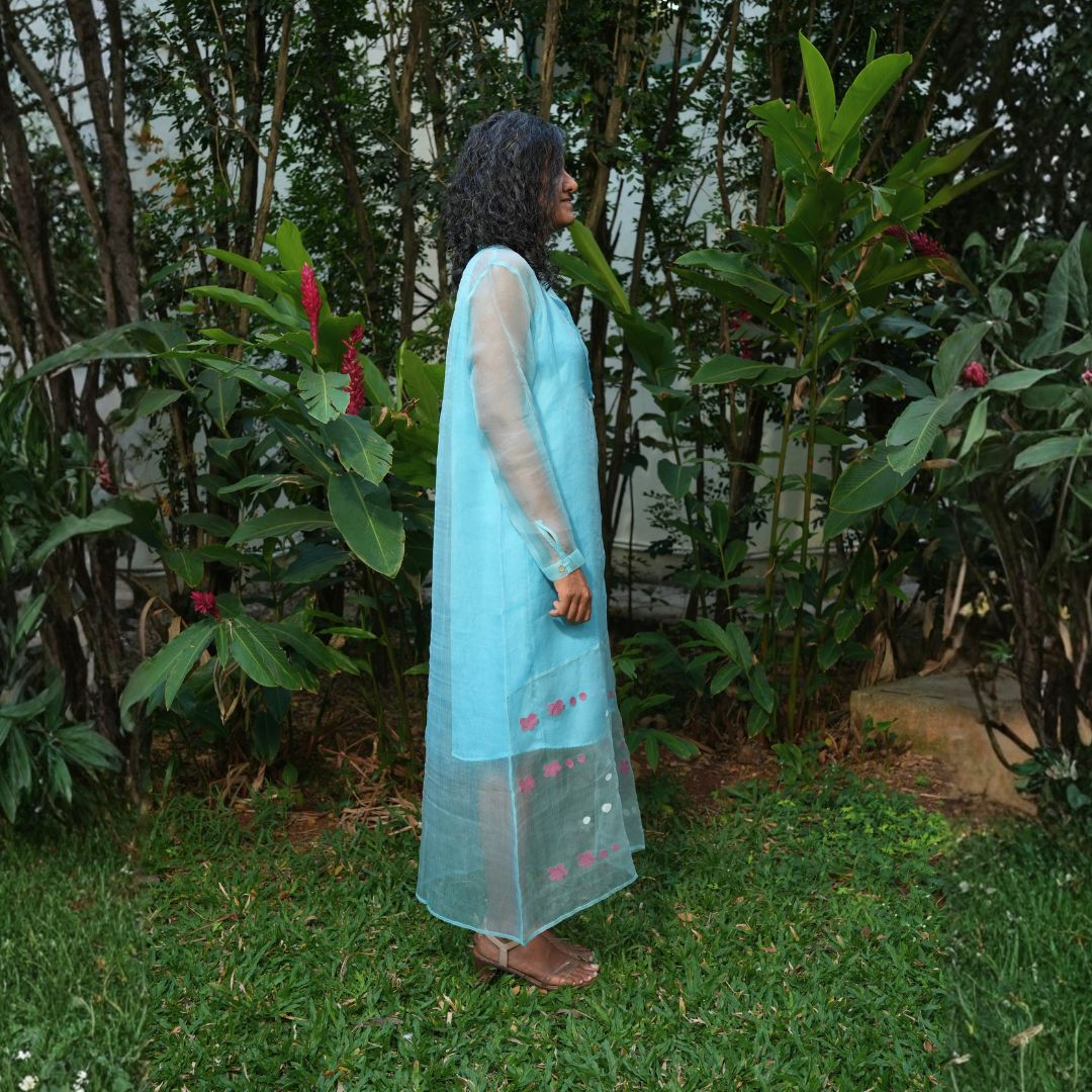 ZEN Light Blue Handwoven Pure Silk Jamdani Overlay Jacket for Women