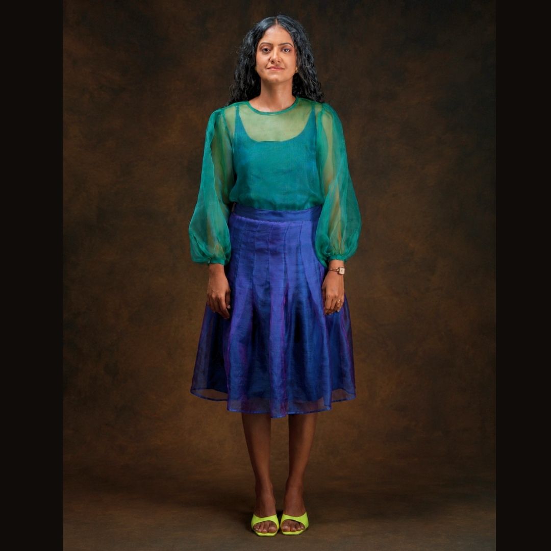Amethyst | Dual Tone Solid Purple Blue Handwoven Pure Silk Skirt for Women