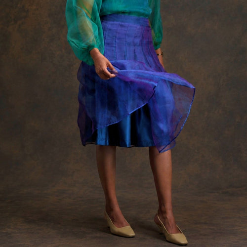 Amethyst | Dual Tone Solid Purple Blue Handwoven Pure Silk Skirt for Women