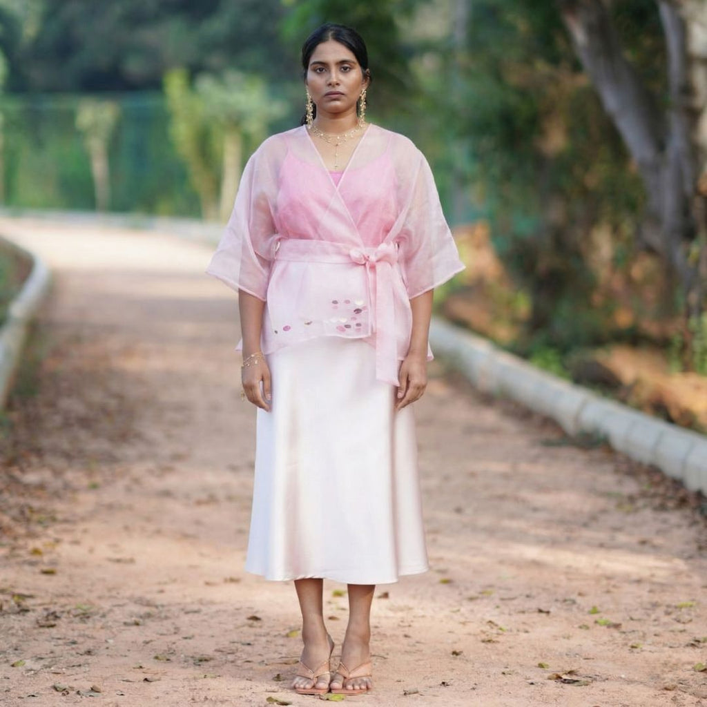 DAY DREAM Light Pink Handwoven Pure Silk Jamdani Overlay Wrap for Women