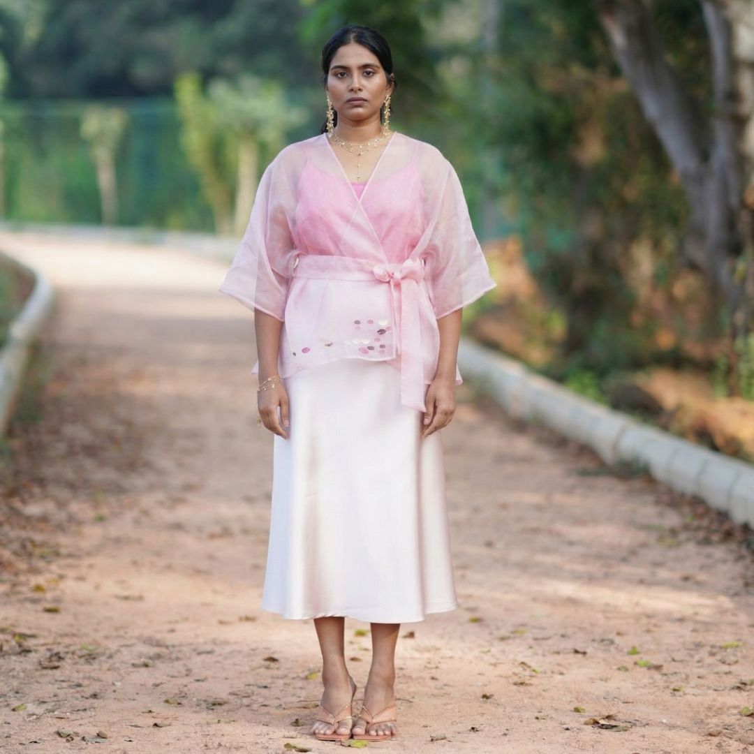 DAY DREAM Light Pink Handwoven Pure Silk Jamdani Overlay Wrap for Women