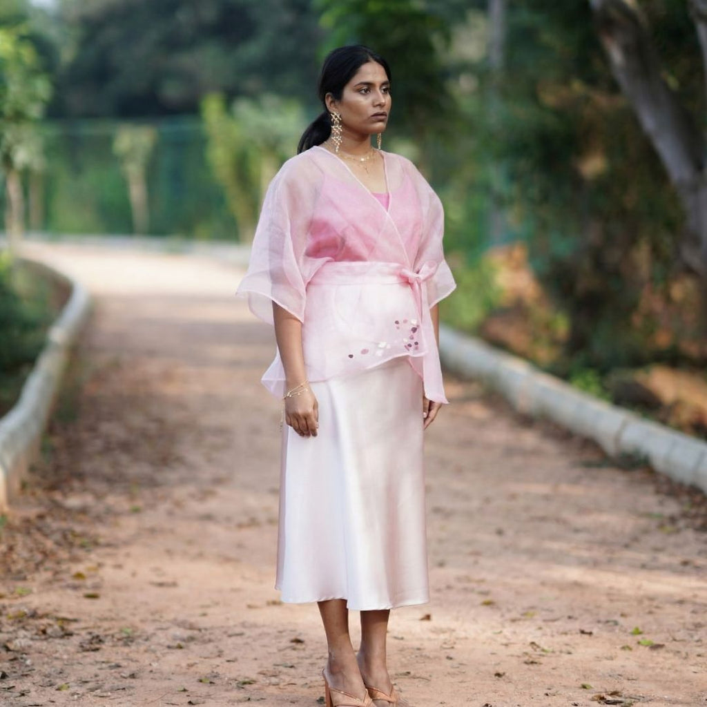 DAY DREAM Light Pink Handwoven Pure Silk Jamdani Overlay Wrap for Women