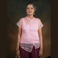 DAYDREAM MANDARIN Collar Light Pink Handwoven Pure Silk Jamdani Top for Women