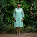 LUSH Green Handwoven Pure Silk Jamdani Overlay Shirt Dress for Women