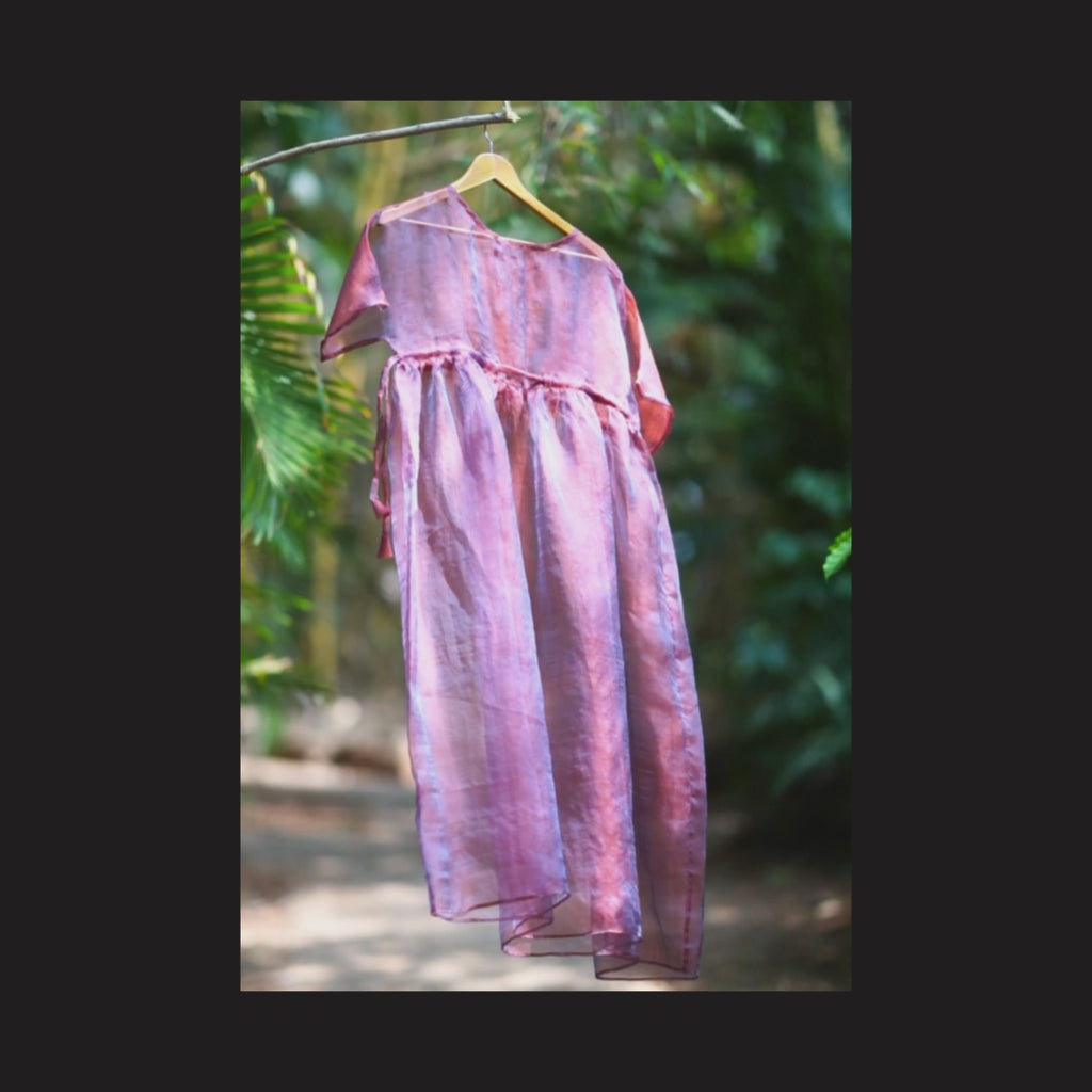 Ruby | Dual Tone Red Blue Handwoven Pure Silk Dress for Women