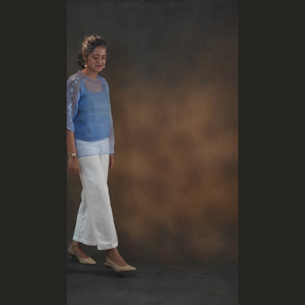 NOCTURNE RAGLAN Ink Blue Handwoven Pure Silk Jamdani Top for Women