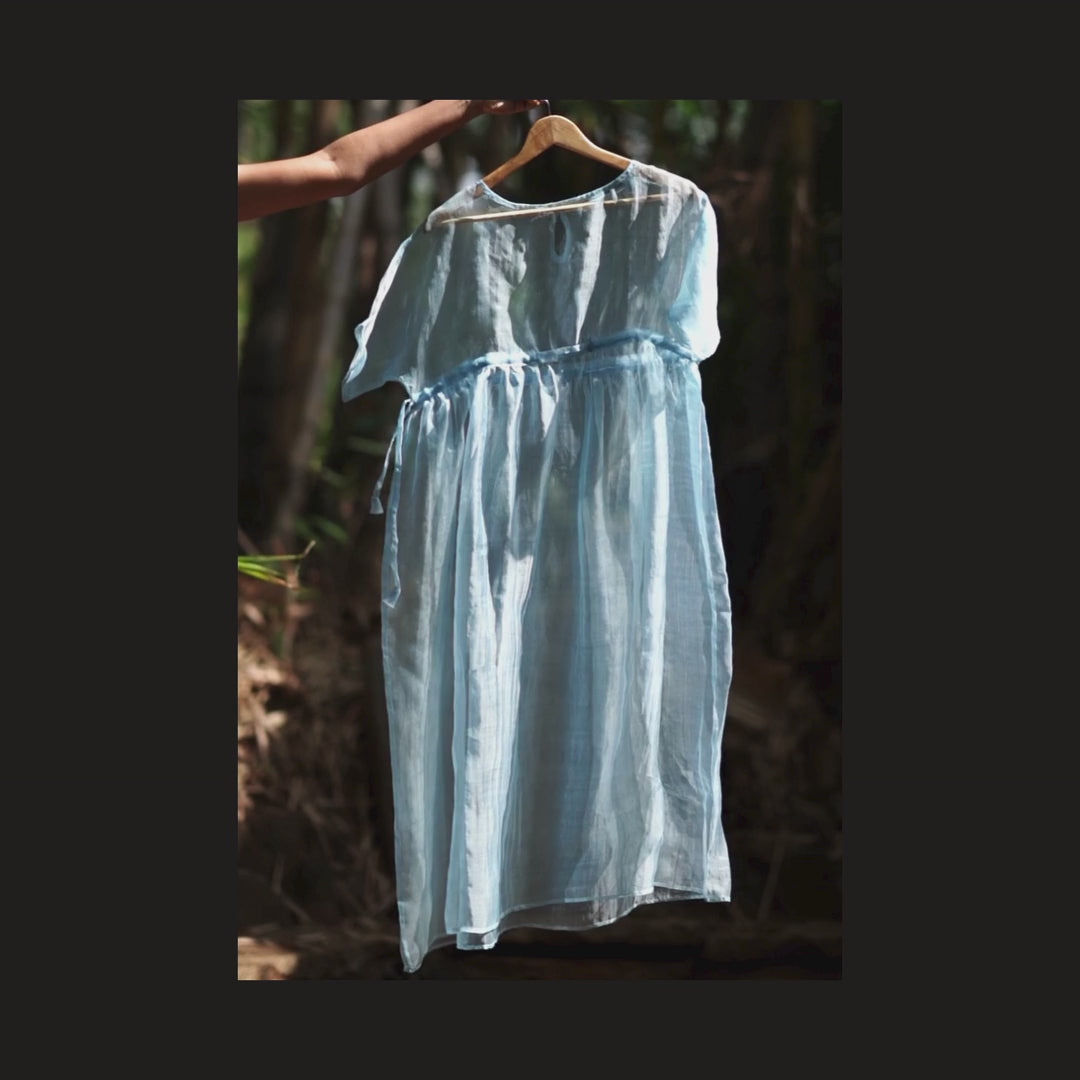 Ice | Dual Tone Light Blue Silver Handwoven Pure Silk Dress for Women