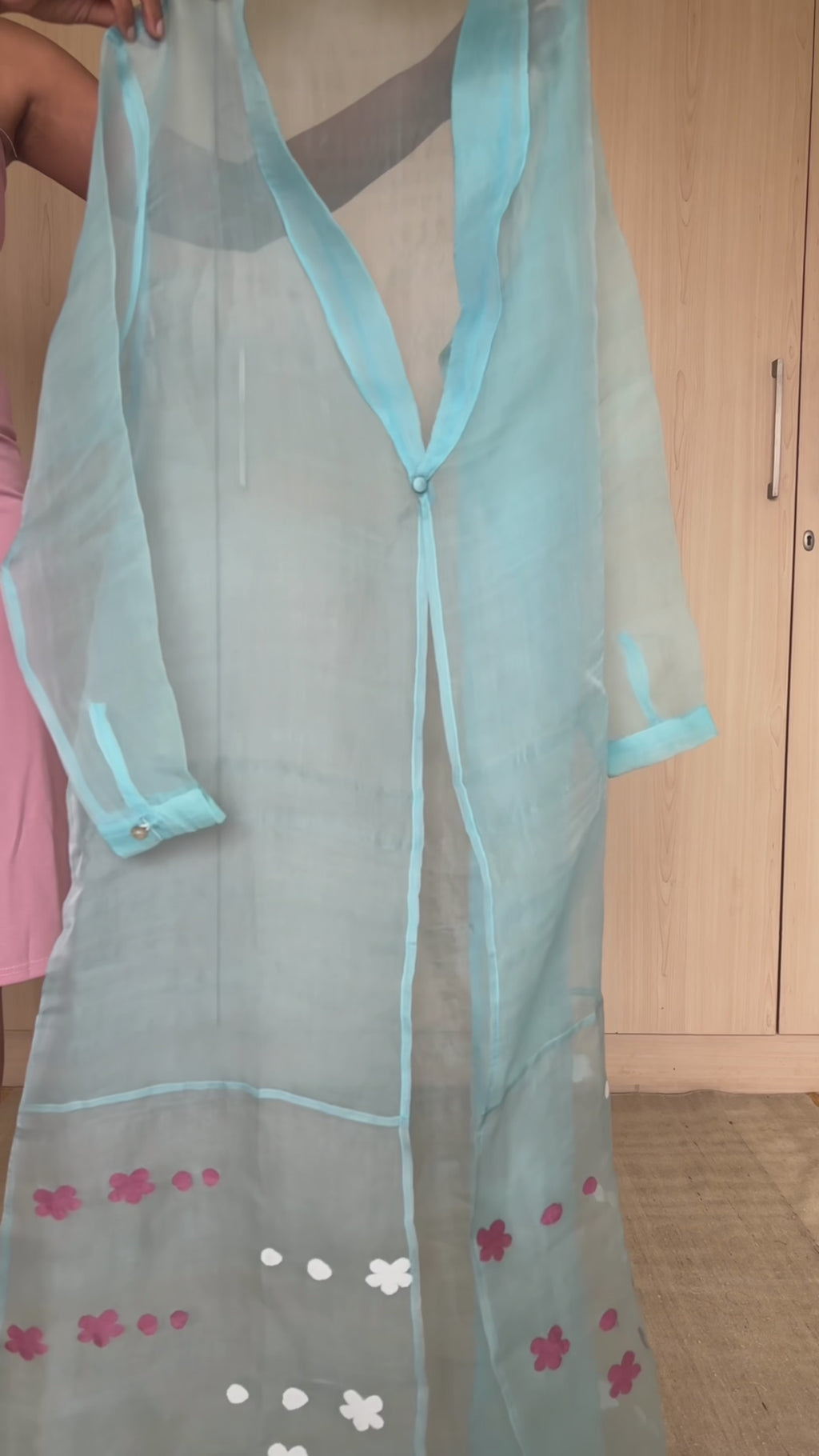 ZEN Light Blue Handwoven Pure Silk Jamdani Overlay Jacket for Women
