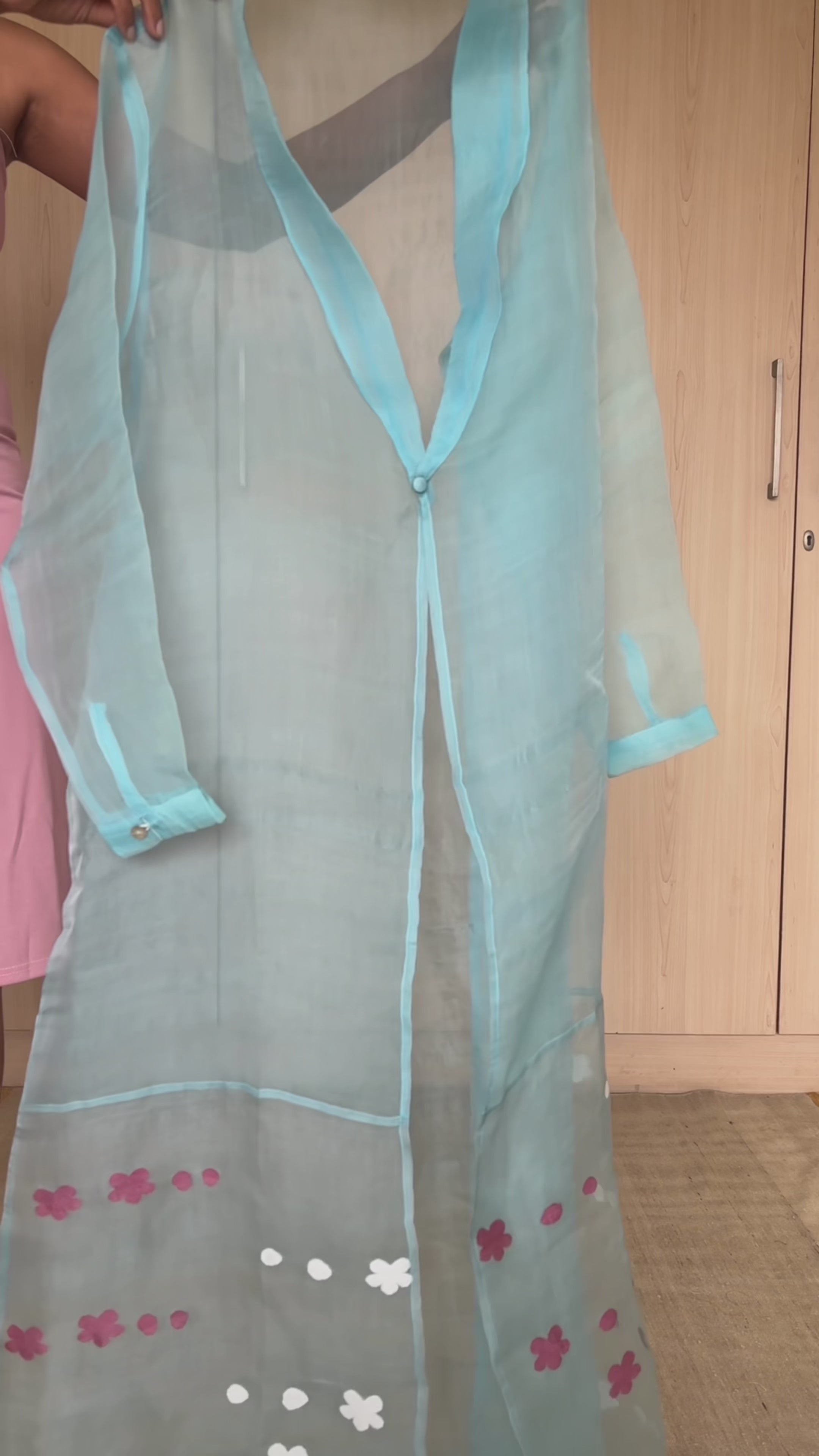 ZEN Light Blue Handwoven Pure Silk Jamdani Overlay Jacket for Women