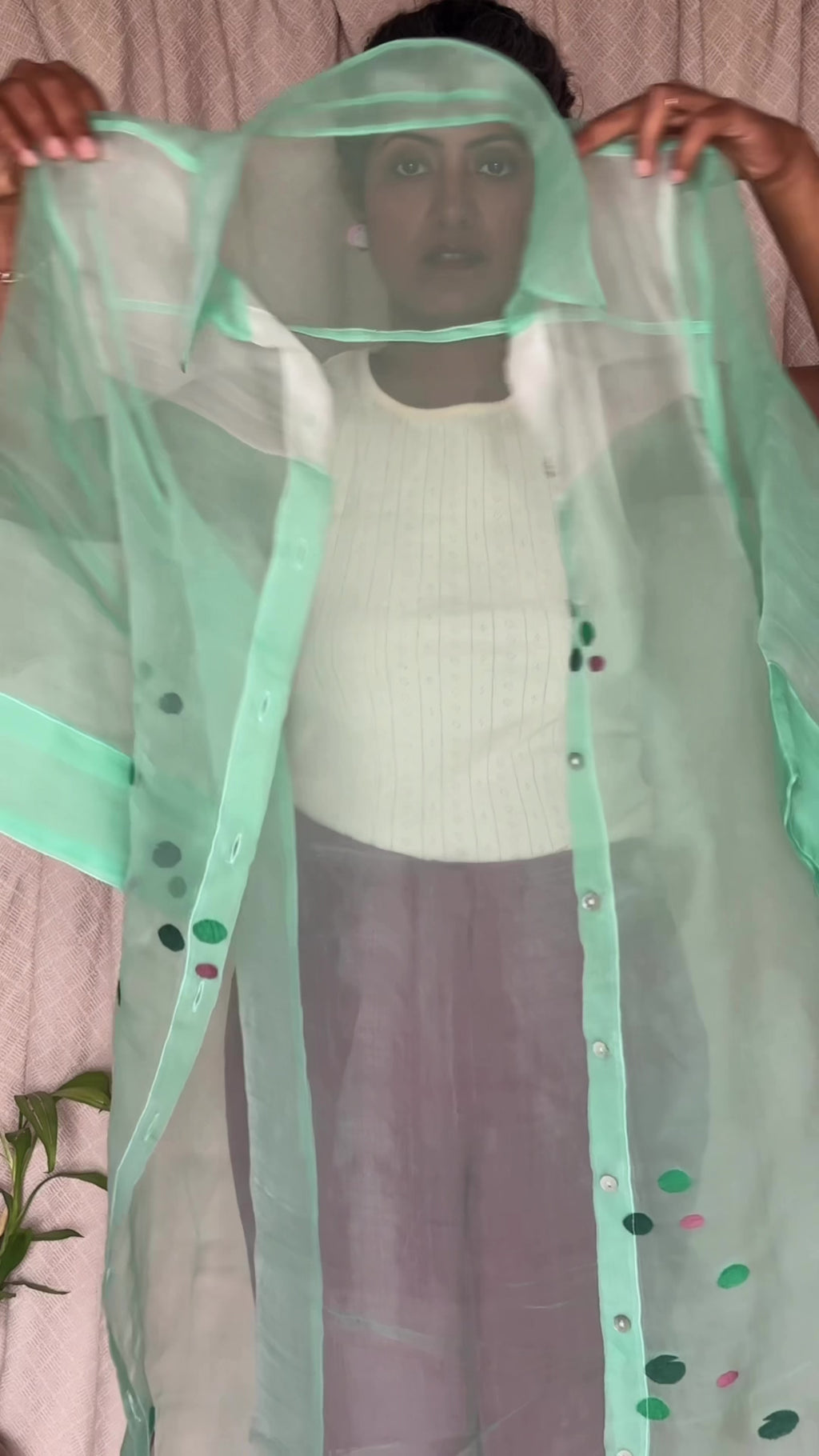 LUSH Green Handwoven Pure Silk Jamdani Overlay Shirt Dress for Women