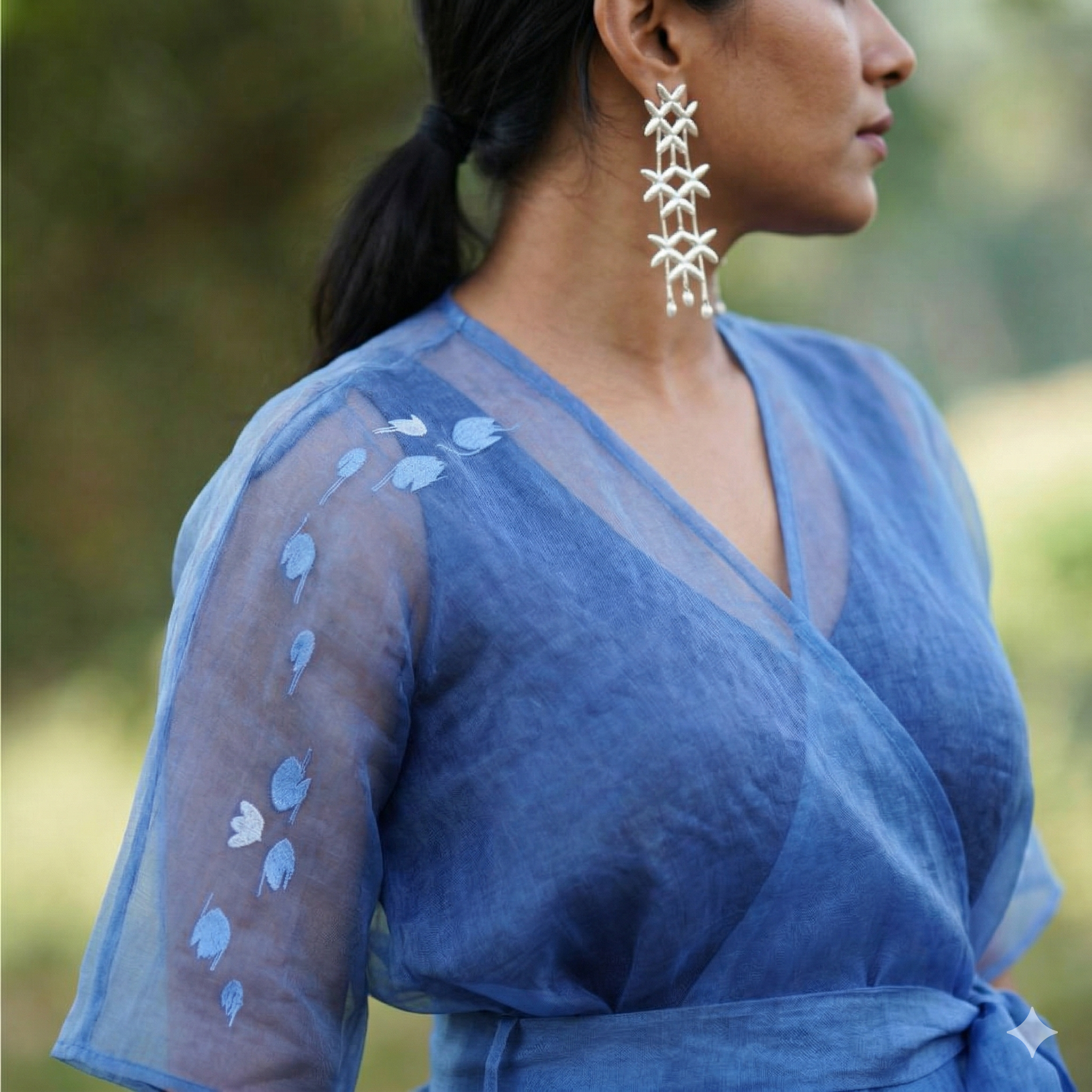 NOCTURNE Ink Blue Handwoven Pure Silk Jamdani Overlay Wrap for Women