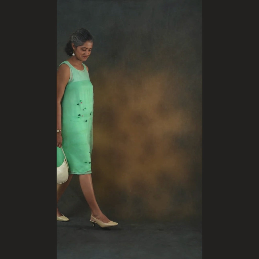LUSH A LINE DRESS Green Handwoven Pure Silk Jamdani A Line for Women