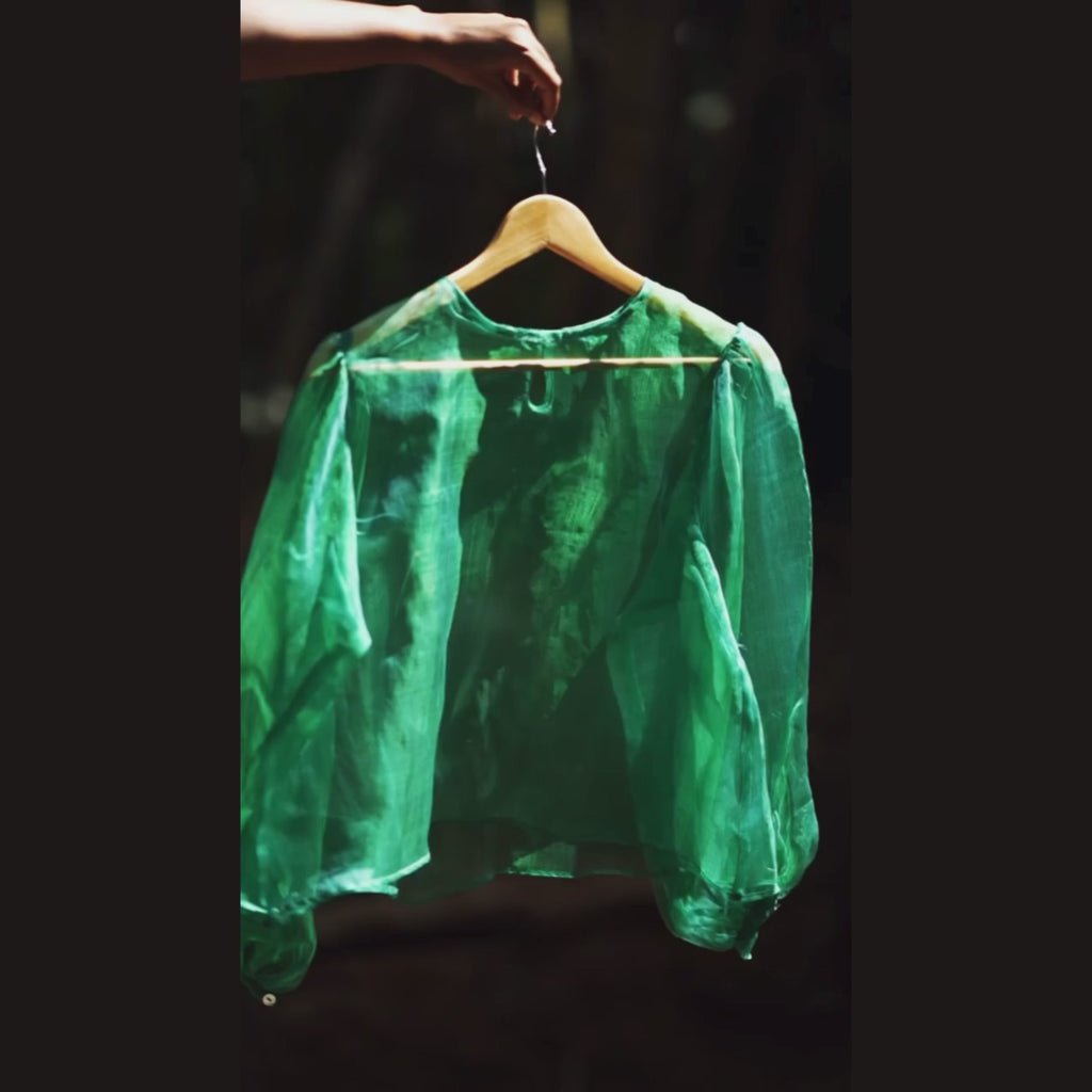 Emerald | Dual Tone Emerald Blue Handwoven Pure Silk Top for Women