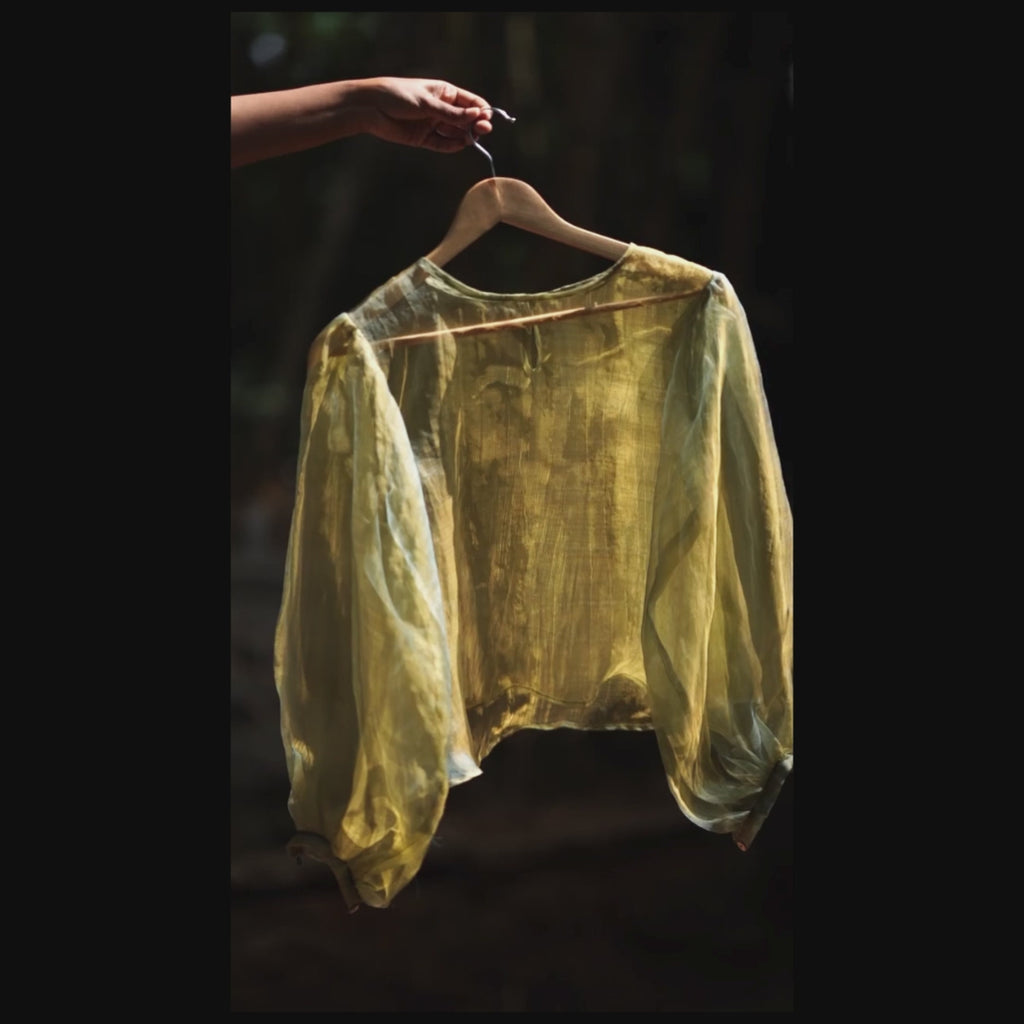Gold | Dual Tone Gold Blue Handwoven Pure Silk Top for Women