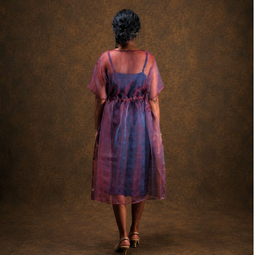 Ruby | Dual Tone Red Blue Handwoven Pure Silk Dress for Women
